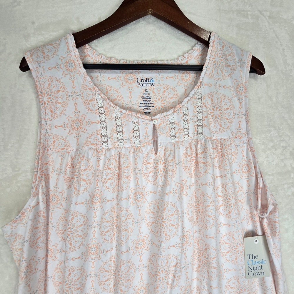 Croft & Barrow Intimates Peach Medallion Lace Trim Nightgown 3X NEW